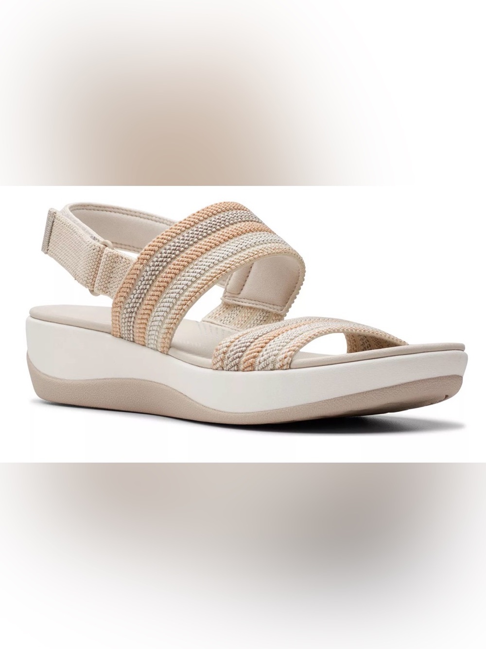 NWOB! Clark’s Cloudstepper Arla Stroll Sandal, 7, WHITE/BEIGE
